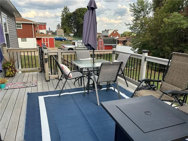 an outdoor space with furniture