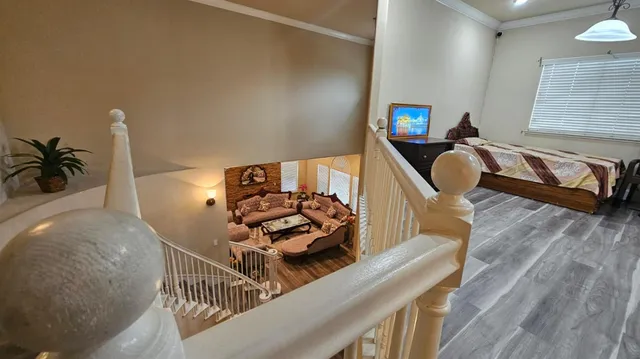 a view of a living room and dining room