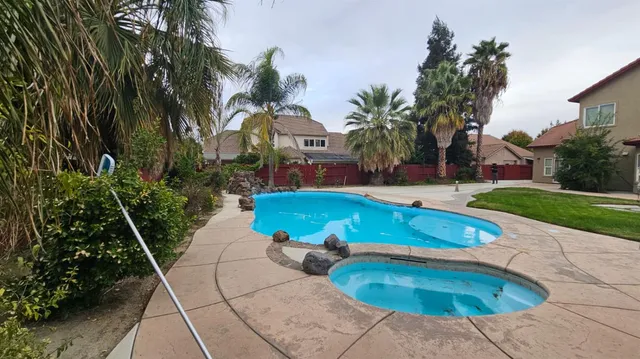 a view of a backyard with palm trees