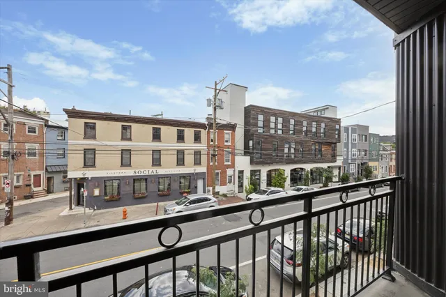 a view of a building from a balcony