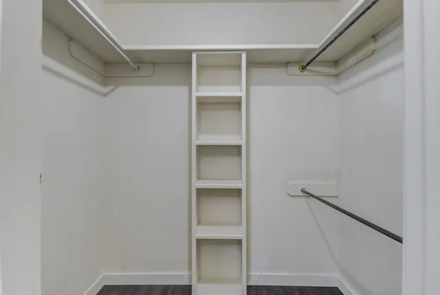 a view of an empty walk in closet