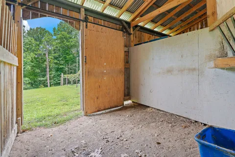 a view of a park with large trees