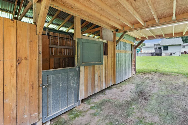 a view of a garden with an outdoor space