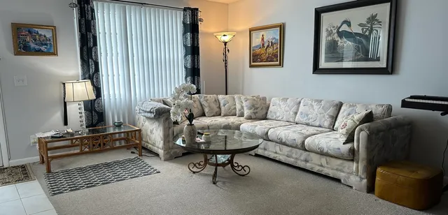 a living room with furniture and a rug