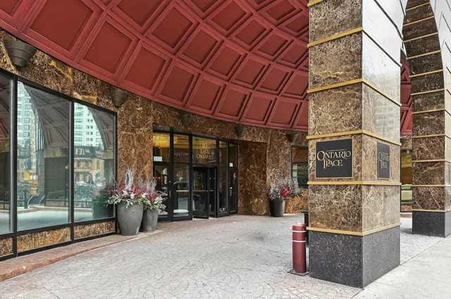 a view of a building with entrance gate