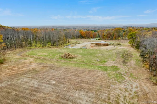 a view of yard with ocean and trees
