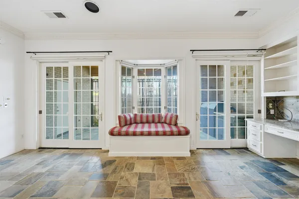 a living room with a large window