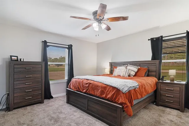 a bedroom with a bed and a dresser