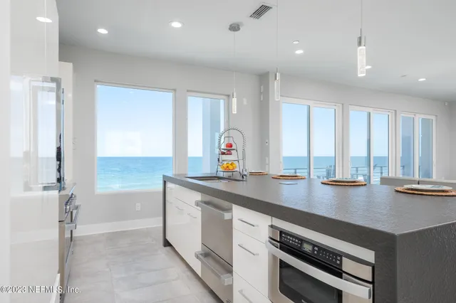 a view of a lake with a swimming pool