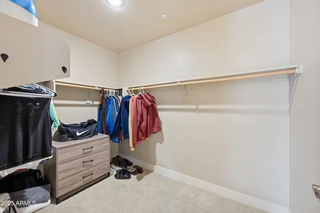 a view of walk in closet with clothes