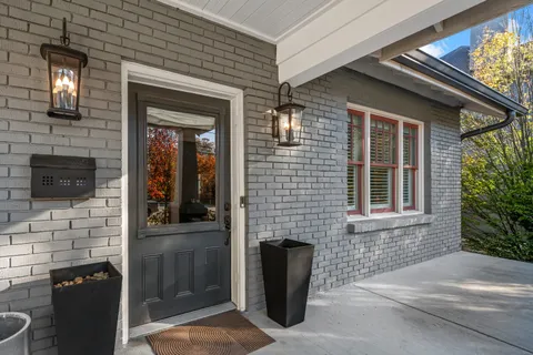 a front view of a house with a door