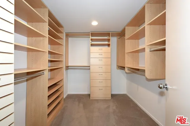 a view of walk in closet with empty racks
