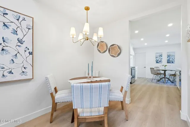 a very nice looking dining room with a table and chairs