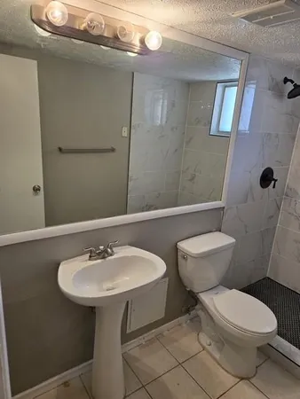 a bathroom with a toilet a sink and mirror
