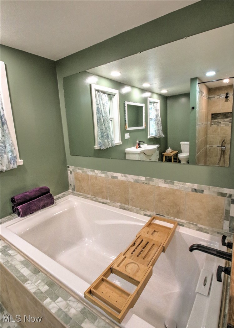 11375 Bean Road Chardon, OH 44024 - Photo 27 of 50 Full bath featuring a garden tub, a shower stall, and vanity