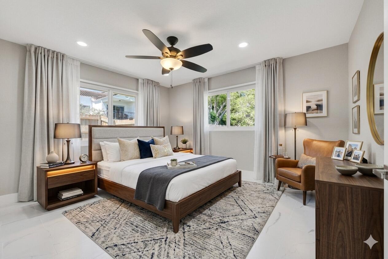 23392 East Country Club Drive East Boca Raton, FL 33428 - Photo 16 of 21 a bedroom with a bed and a chandelier