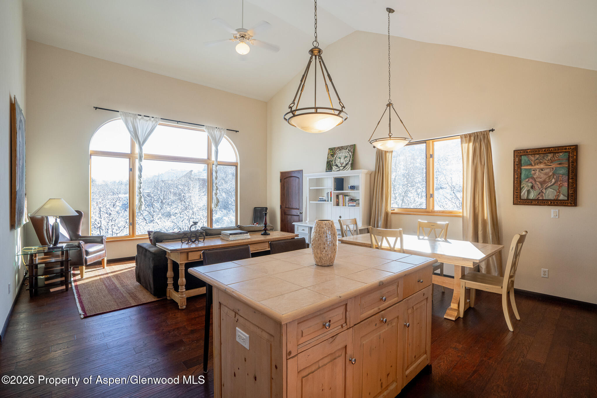 2310 Juniper Hill Road Aspen, CO 81611 - Photo 19 of 50 a view of a dining room with furniture window and wooden floor