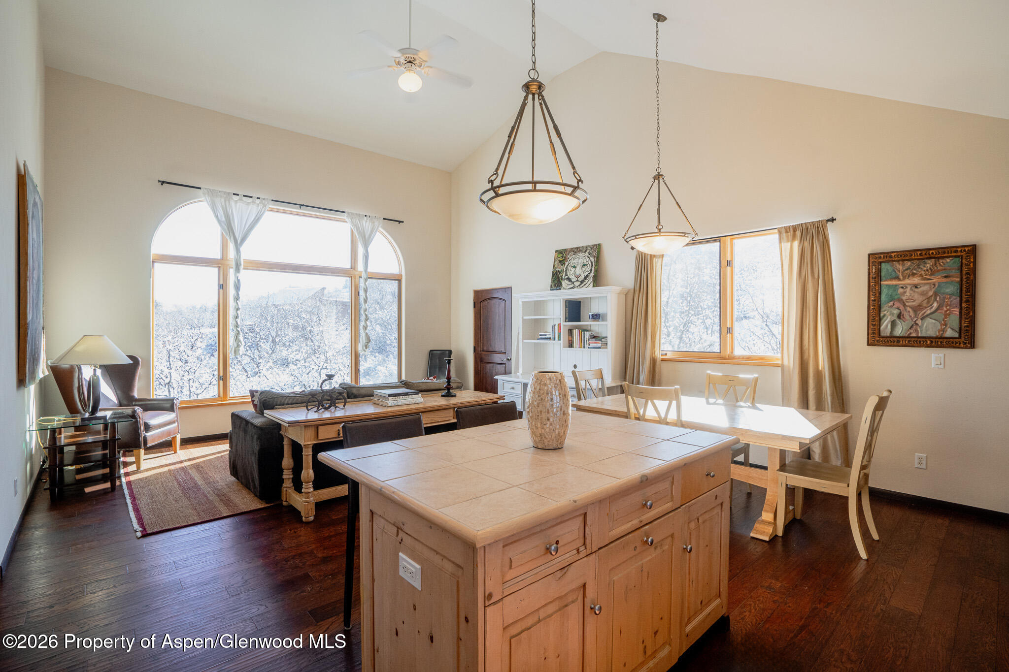 2310 Juniper Hill Road Aspen, CO 81611 - Photo 20 of 50 a view of a dining room with furniture window and wooden floor
