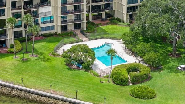 a view of a garden with a slide and a garden