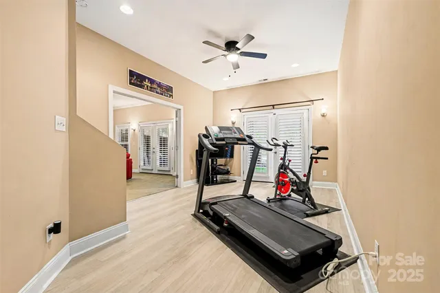 a view of a room with gym equipment