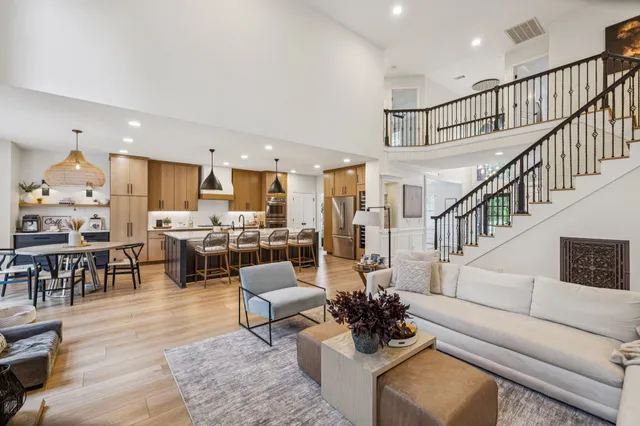 a view of a living room and dining room
