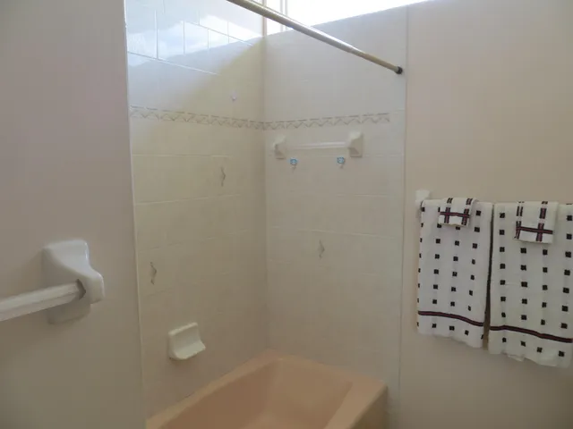 a bathroom with a bathtub