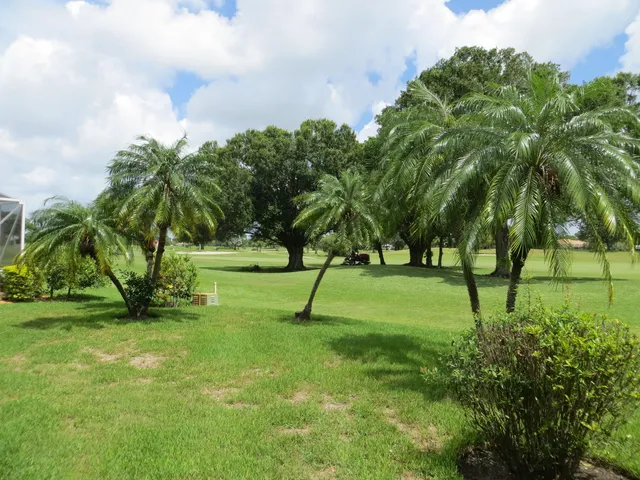 a view of yard with swimming pool and green space