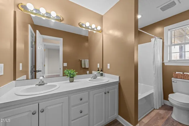 a bathroom with a sink a toilet and a large mirror