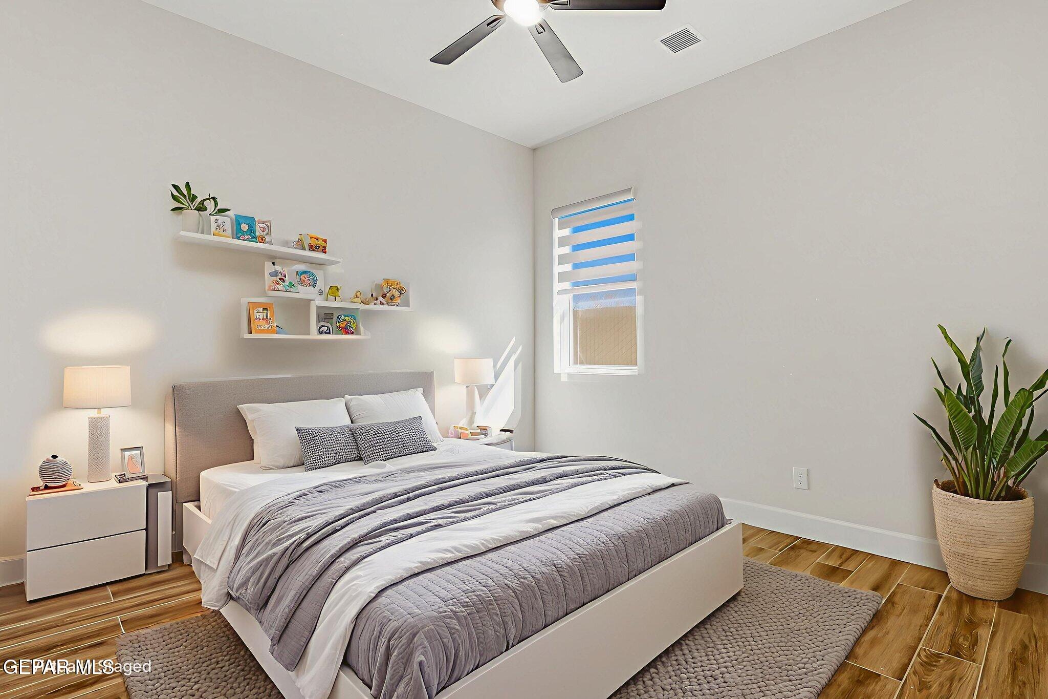 12329 Sugden Road Clint, TX 79836 - Photo 62 of 101 a bedroom with a bed and a potted plant