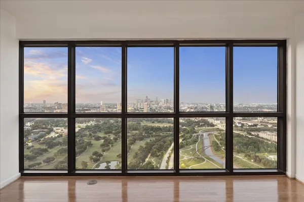 a view of a glass door with a from a window