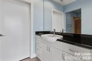 a view of a sink and a mirror