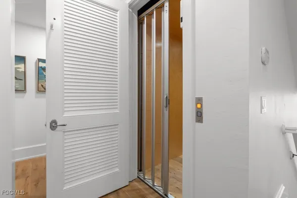 a view of a bathroom with a door