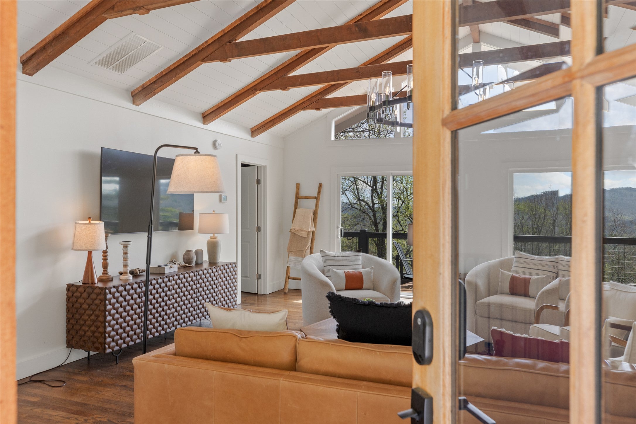 814 Dog Mountain Road Highlands, NC 28741 - Photo 4 of 63 Vaulted Great Room Ceiling with Beams