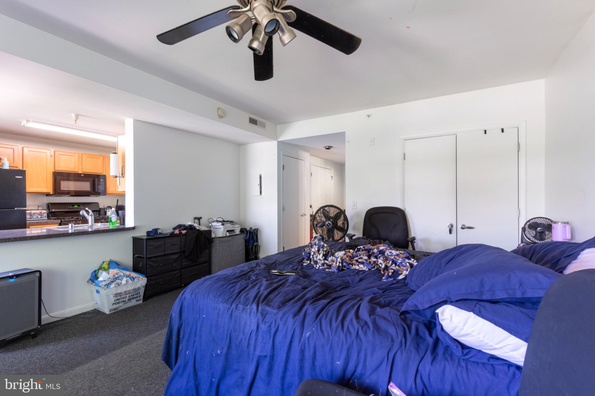 350 G Street Southwest, Unit N423 Washington, DC 20024 - Photo 24 of 43 Spacious bedroom with modern kitchen view.