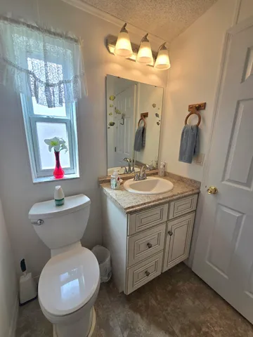 a bathroom with a toilet sink and mirror