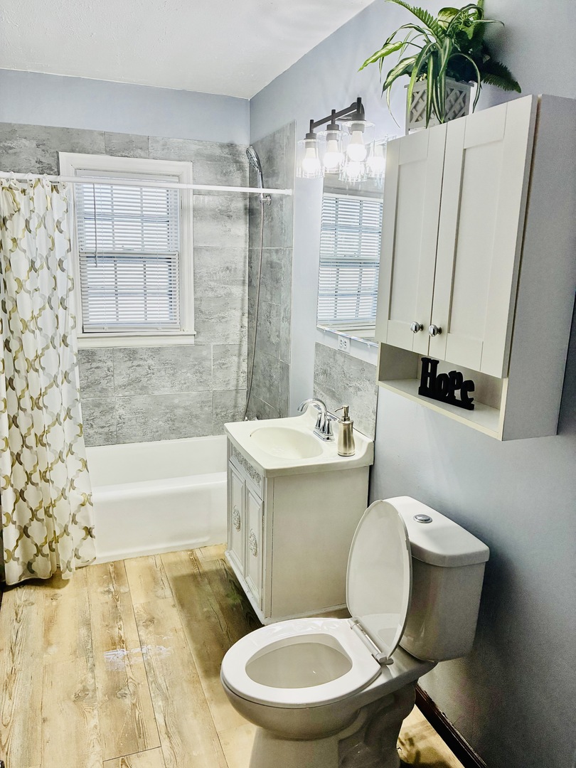 14506 Clinton Street Harvey, IL 60426 - Photo 11 of 12 a bathroom with a sink a toilet a mirror and shower