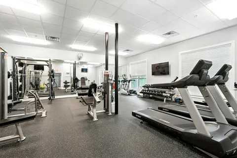 a room with gym equipment