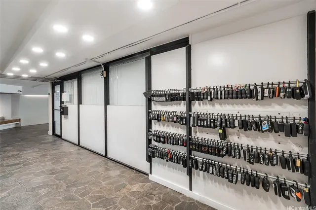 a view of staircase with white floor