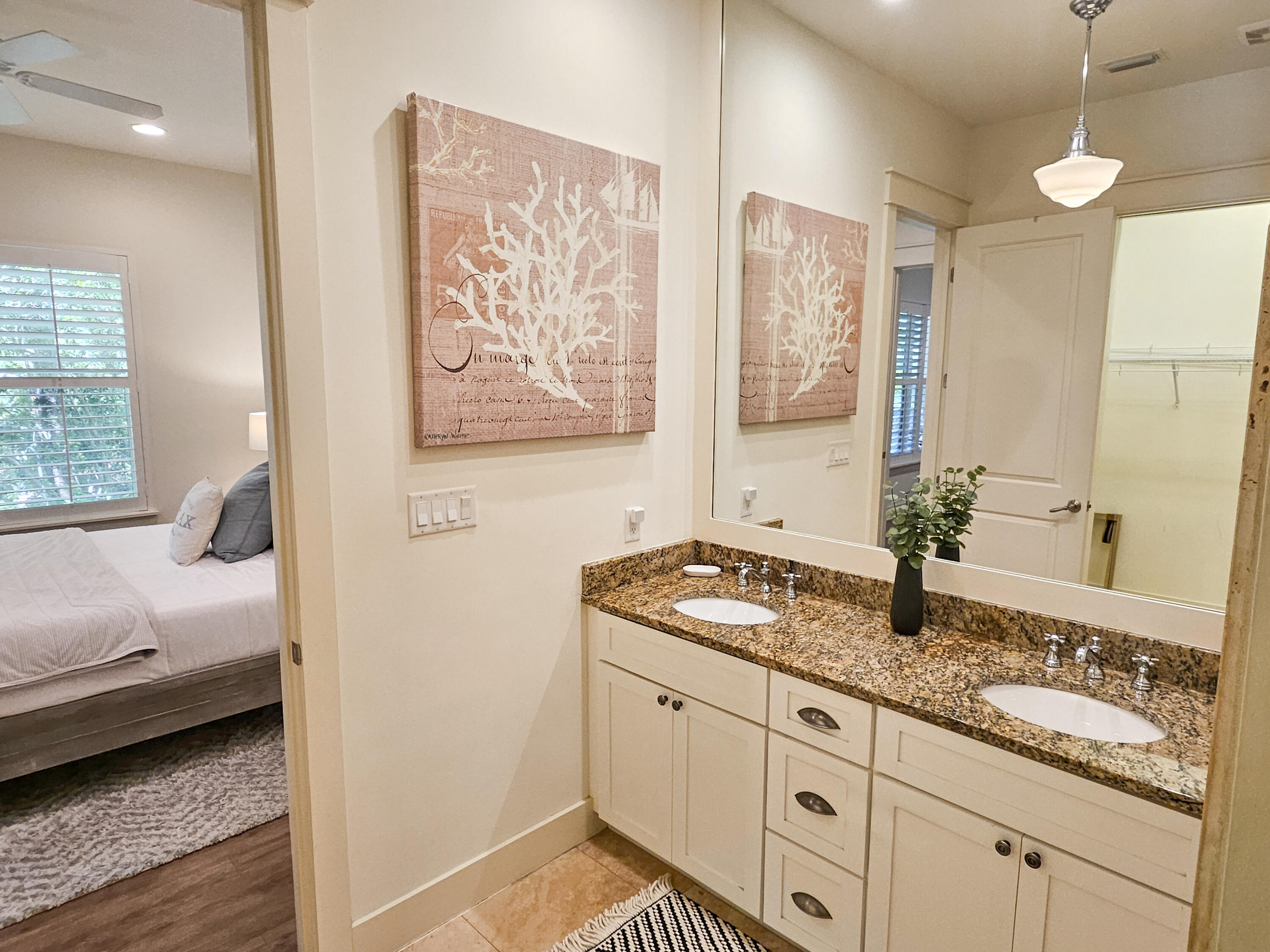10 Gulfview Way Santa Rosa Beach, FL 32459 - Photo 33 of 40 a en suite bathroom with a granite countertop sink and a mirror