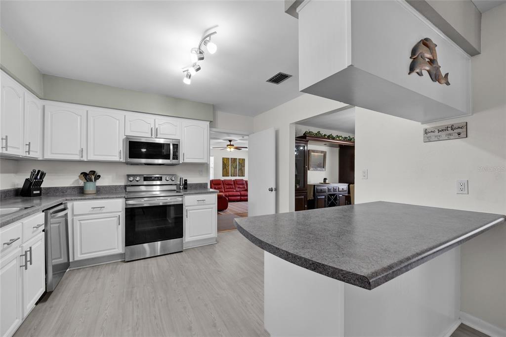 3012 Southeast Country Club Road Lake City, FL 32025 - Photo 12 of 41 a kitchen with sink a microwave and cabinets