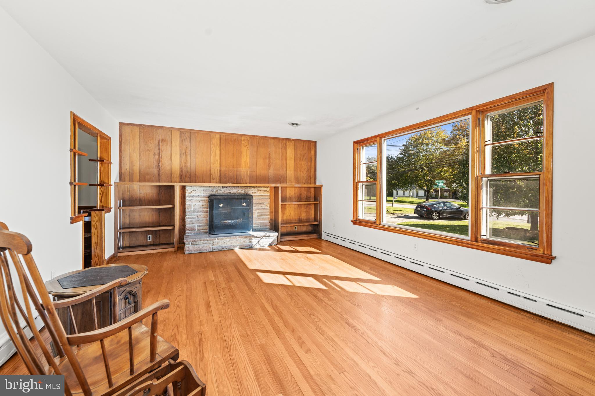 Large living room with fireplace