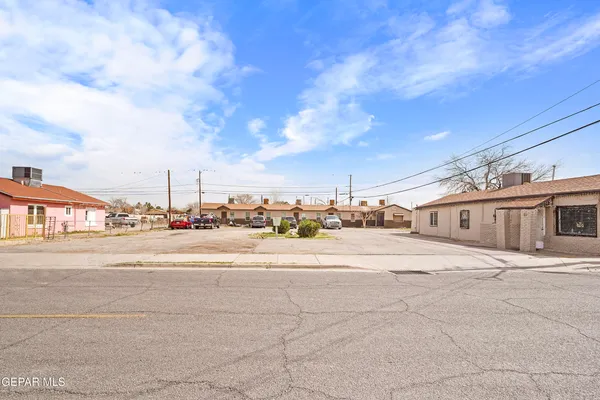 a city view with large trees