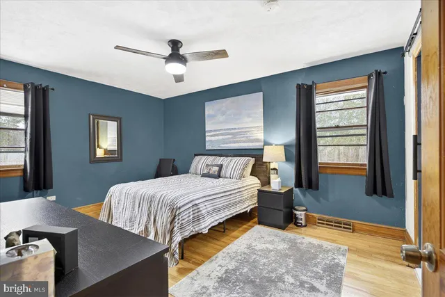 a bedroom with a bed and a walk in closet