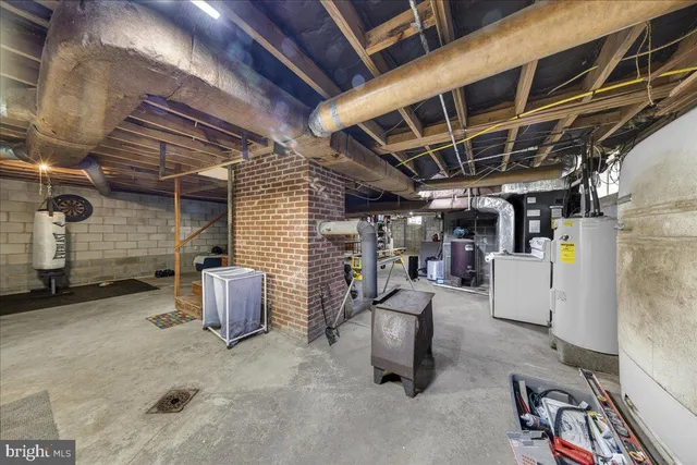 a view of a garage with a table and chairs