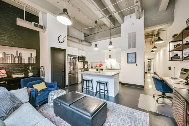 an outdoor space with furniture