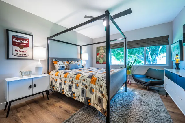 a bathroom with a shower curtain