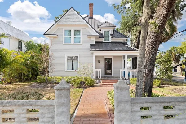 a front view of a building with street view