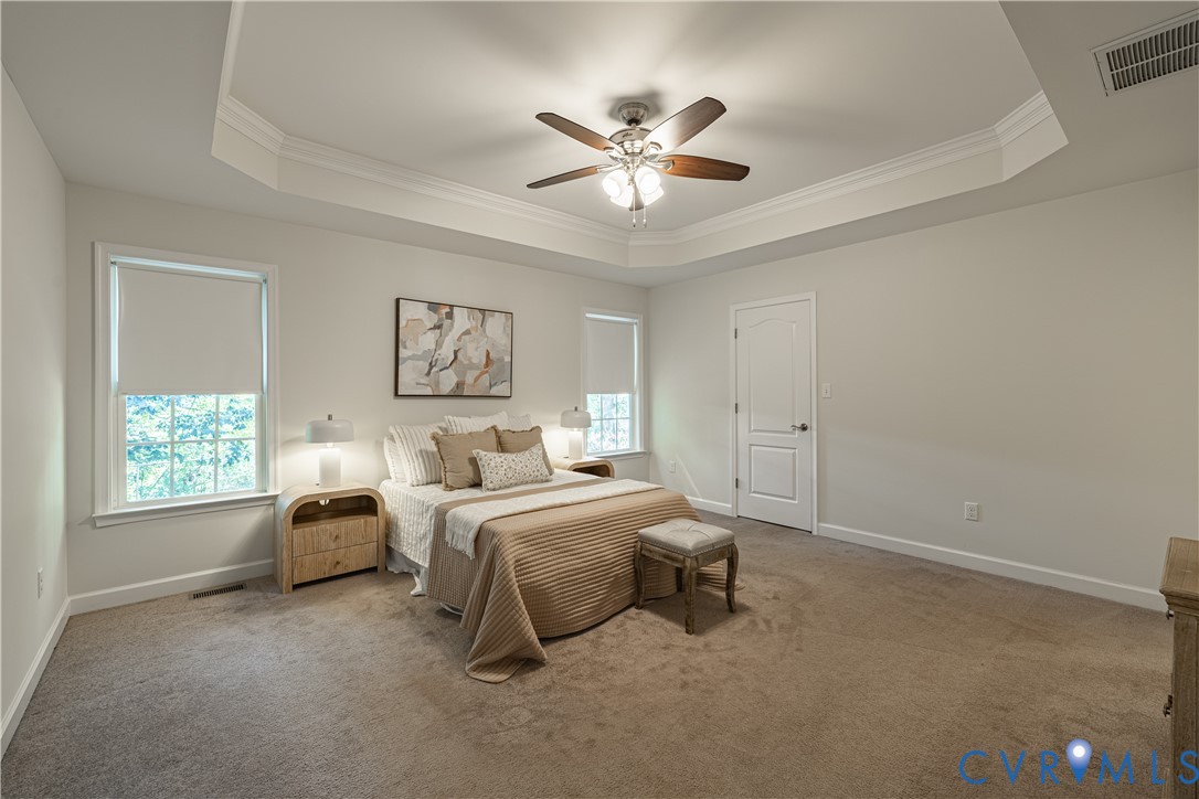 6720 Claiborne Road Sutherland, VA 23885 - Photo 19 of 35 Tray ceiling with crown molding, ceiling fan with