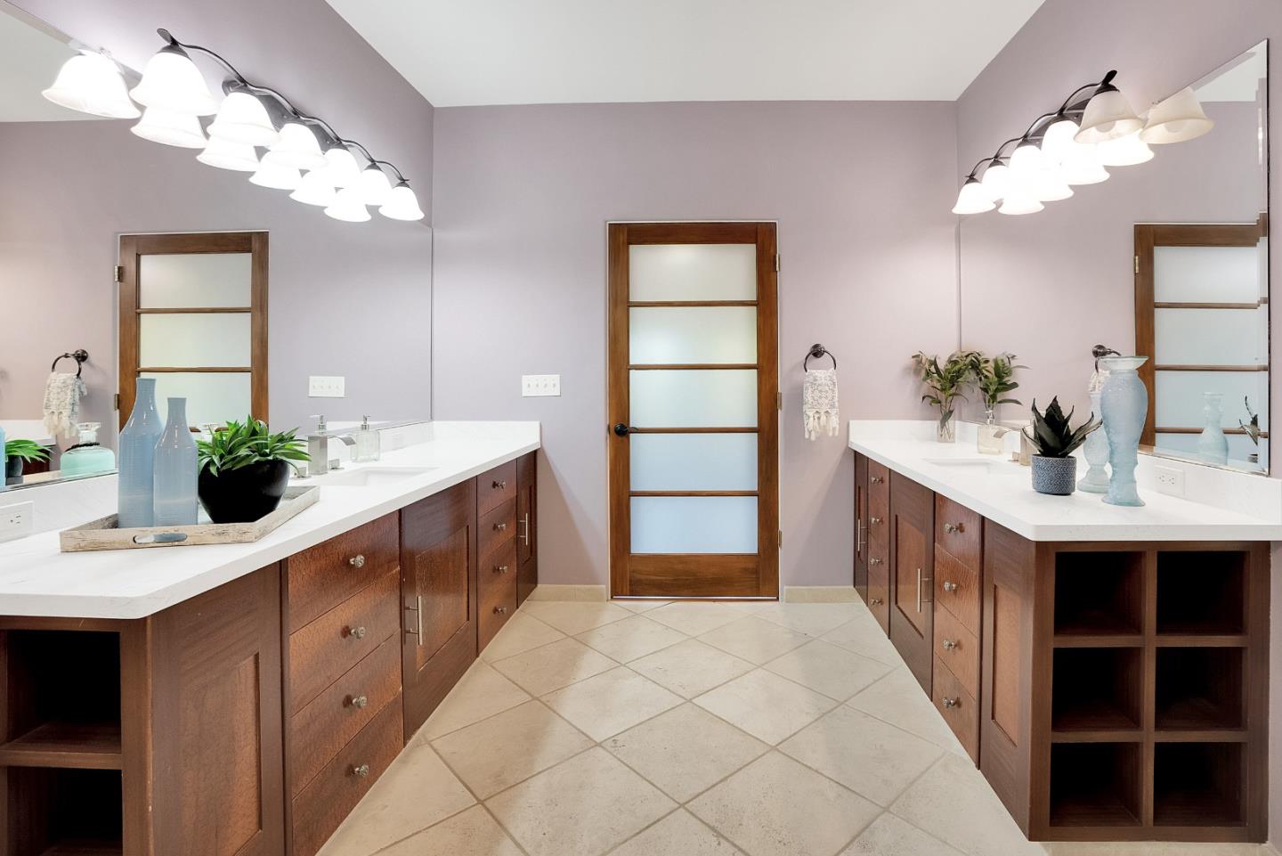 3030 Pleasant Valley Road Aptos, CA 95003 - Photo 32 of 70 a bathroom with a double vanity sink and a mirror