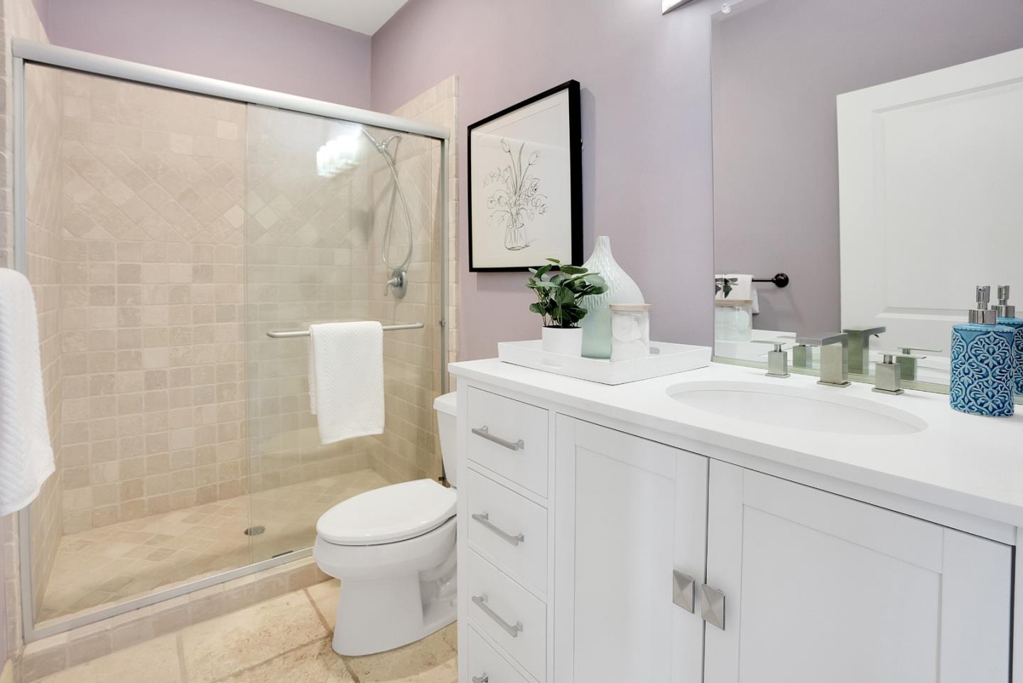 3030 Pleasant Valley Road Aptos, CA 95003 - Photo 48 of 70 a bathroom with a sink toilet a mirror and shower